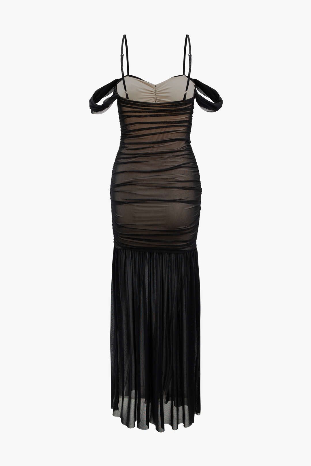 Off-Shoulder Mesh Ruched Maxi Dress sold by Micas product image thumbnail 2