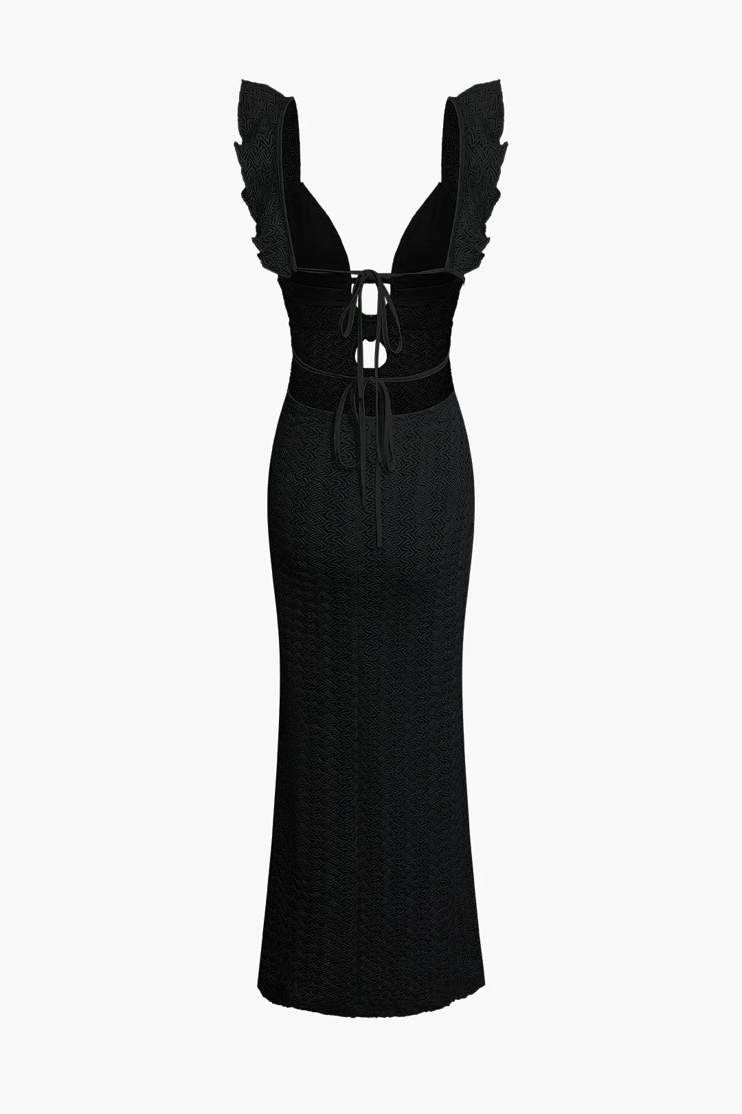 Lace Ruffle Backless V-neck Maxi Dress sold by Micas product image thumbnail 5