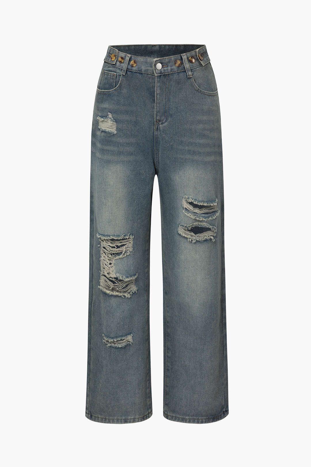 High Waisted Destroyed Straight Leg Jeans sold by Micas