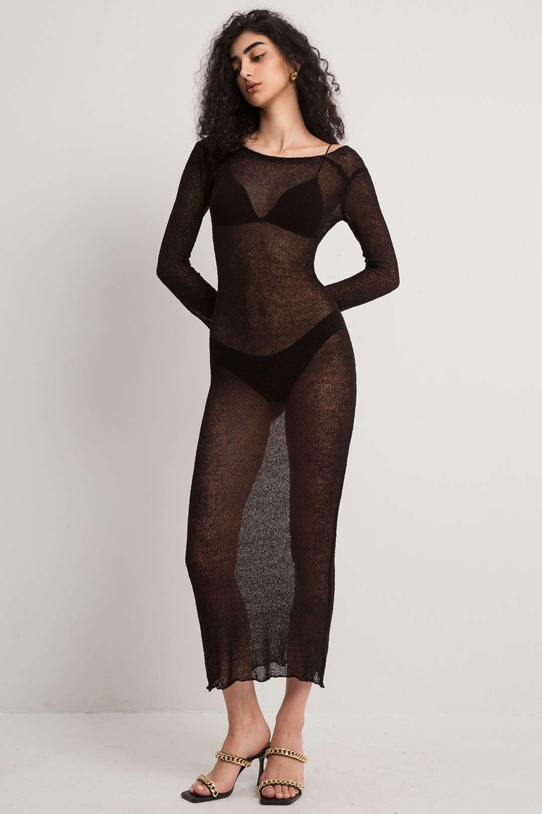 Backless Open Knit Long Sleeve Maxi Dress sold by Micas product image thumbnail 5