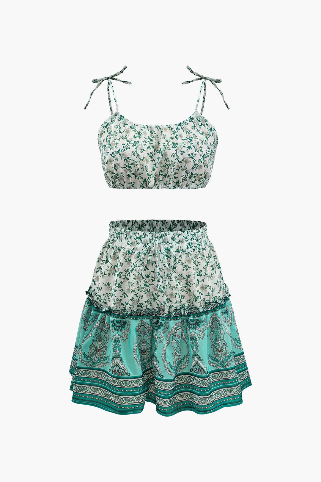 Floral Print Tie Strap Cami Top And Mini Skirt Set sold by Micas