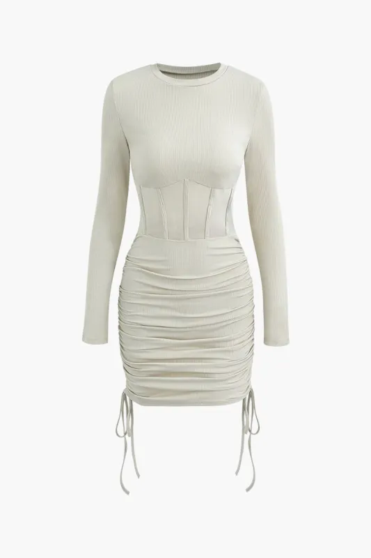 Drawstring Ruched Rib Knit Corset Mini Dress sold by Micas