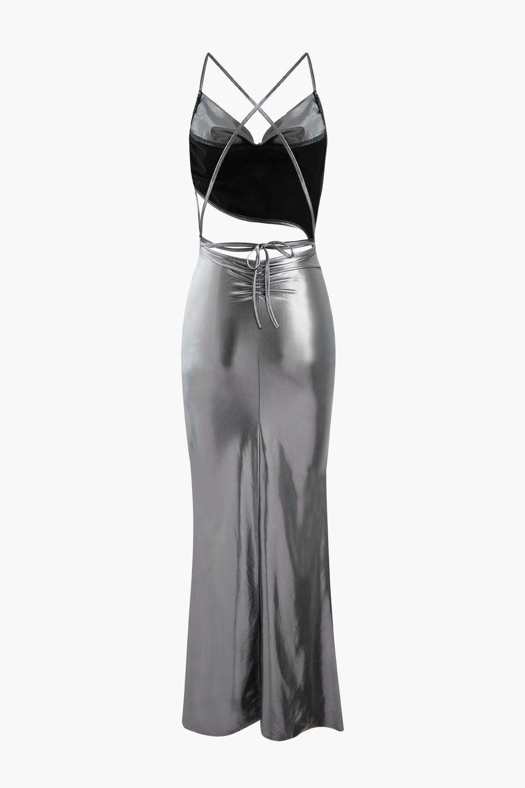 Metallic Cowl Neck Cut Out Slit Maxi Dress sold by Micas product image thumbnail 2