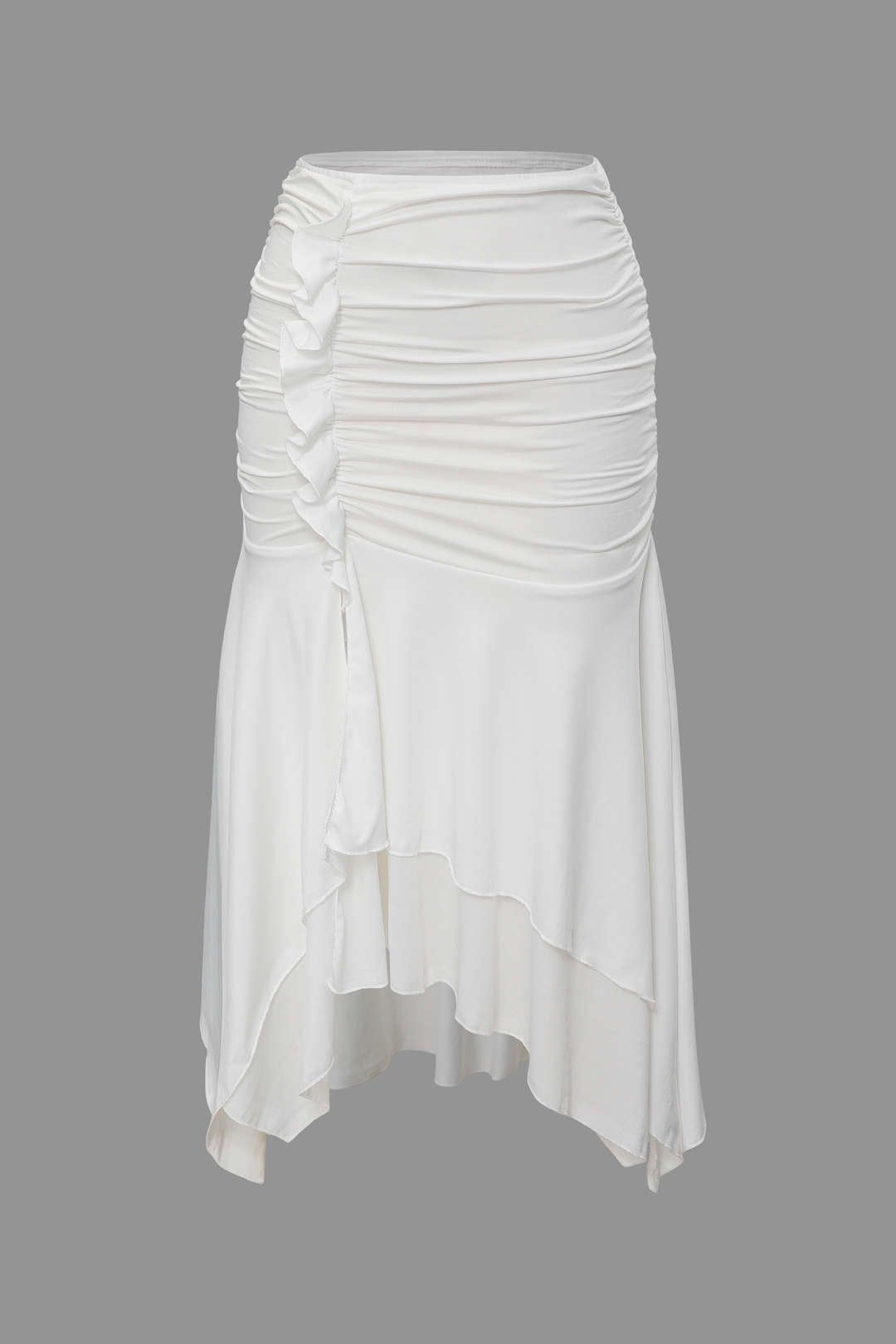 Asymmetric Ruffle Ruched Slit Skirt sold by Micas product image thumbnail 2