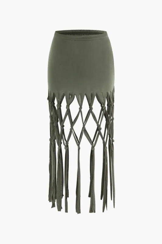 Solid Tassel Hem Skirt sold by Micas