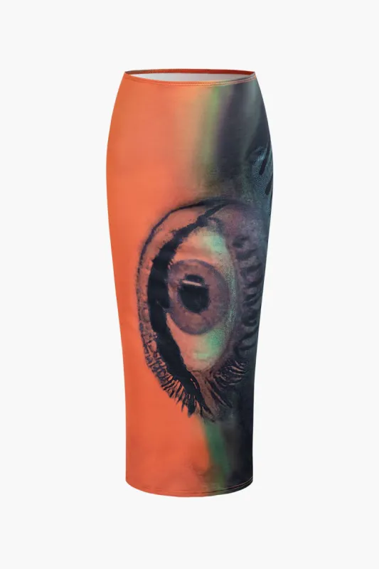 Tie Dye Eye Print Midi Skirt sold by Micas