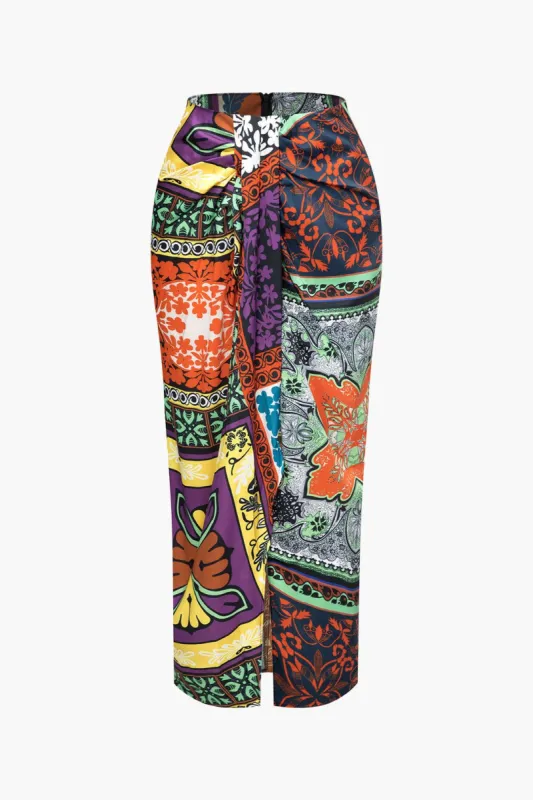 Leaves Print Slit Midi Skirt sold by Micas