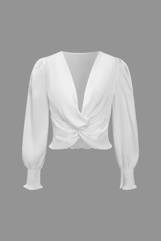 Basic Solid Twist V-Neck Long-Sleeve Shirt sold by Micas