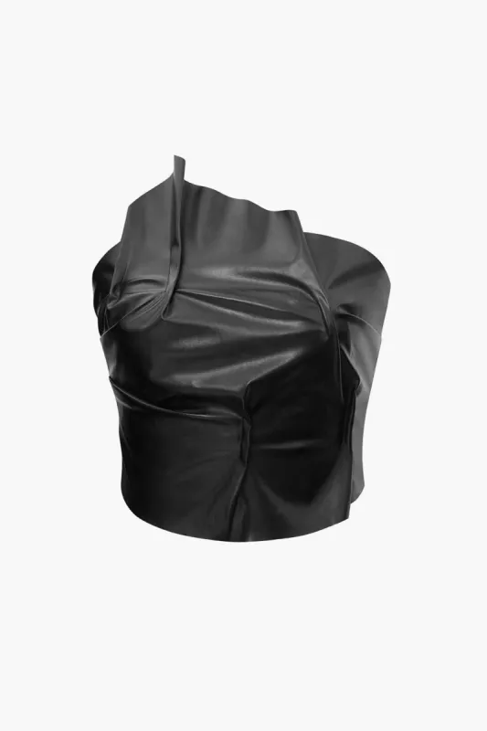 Faux Leather Asymmetric Tube Top sold by Micas