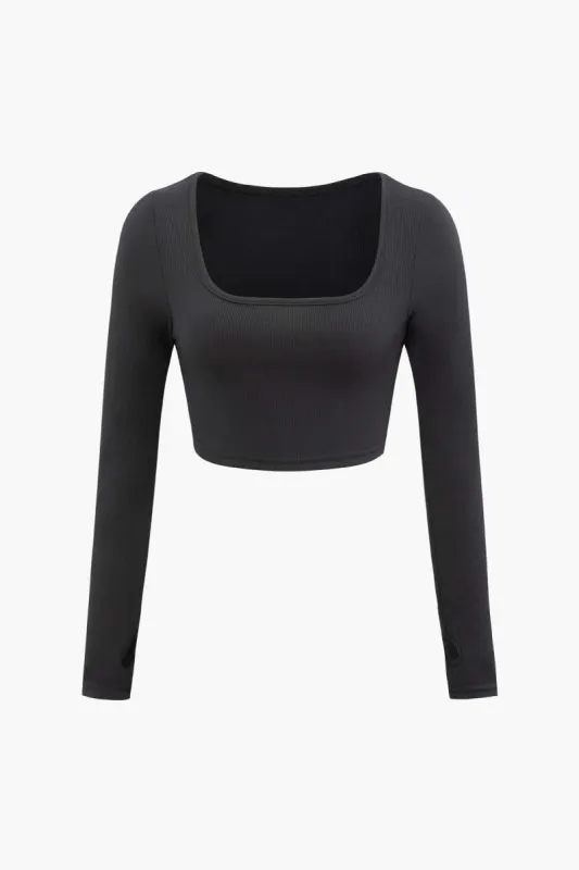 Square Neck Long Sleeve Crop Top sold by Micas