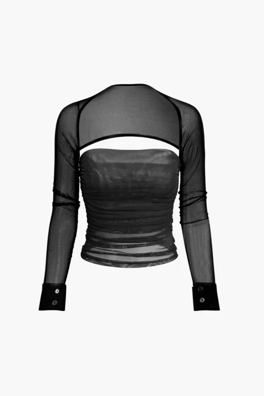 Patchwork Mesh Long-Sleeve Top sold by Micas