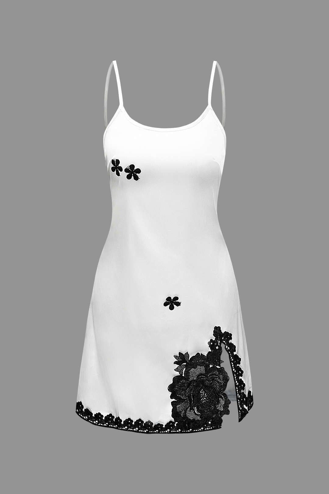 Floral Embroidery Tie Back Split Mini Dress sold by Micas