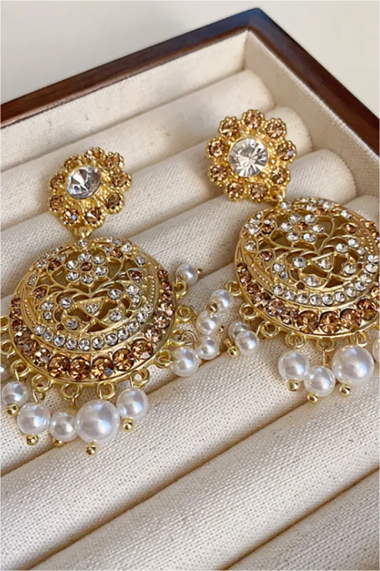 Hollow Out Flower Pearl Drop Earrings sold by Micas