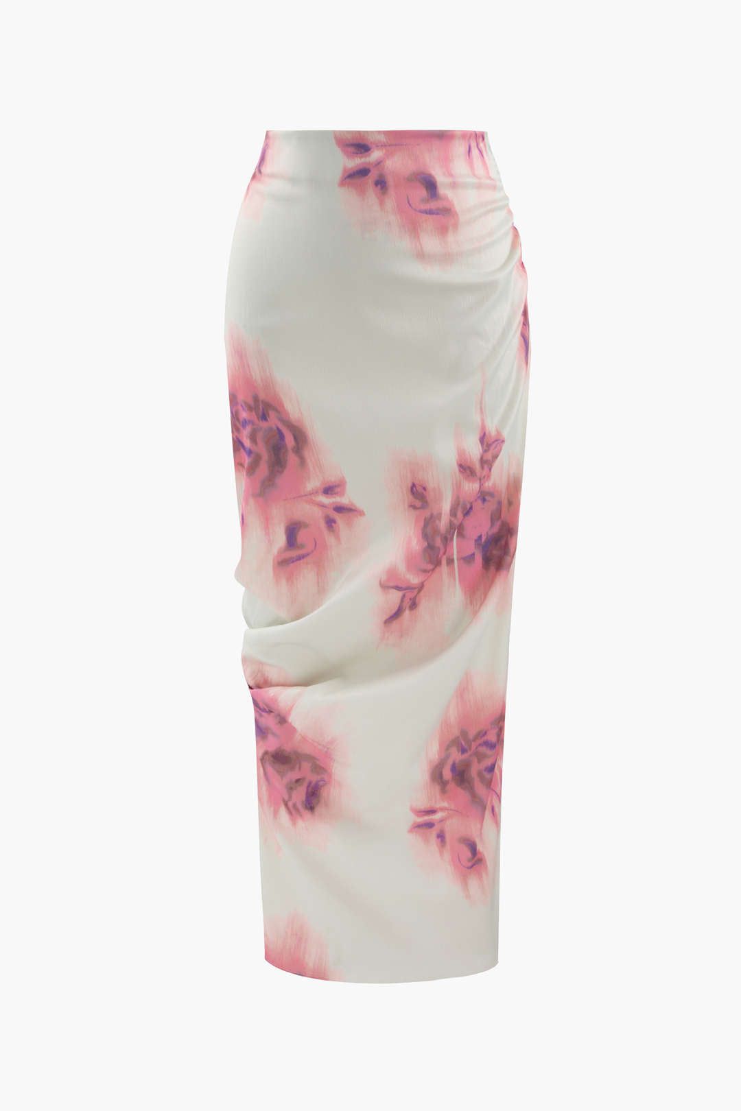 Floral Print Satin Ruched Midi Skirt sold by Micas