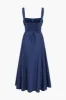 Solid Ruched Bust Back Tie Slit Midi Dress sold by Micas