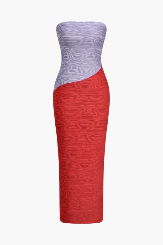 Color Block Textured Strapless Midi Dress sold by Micas