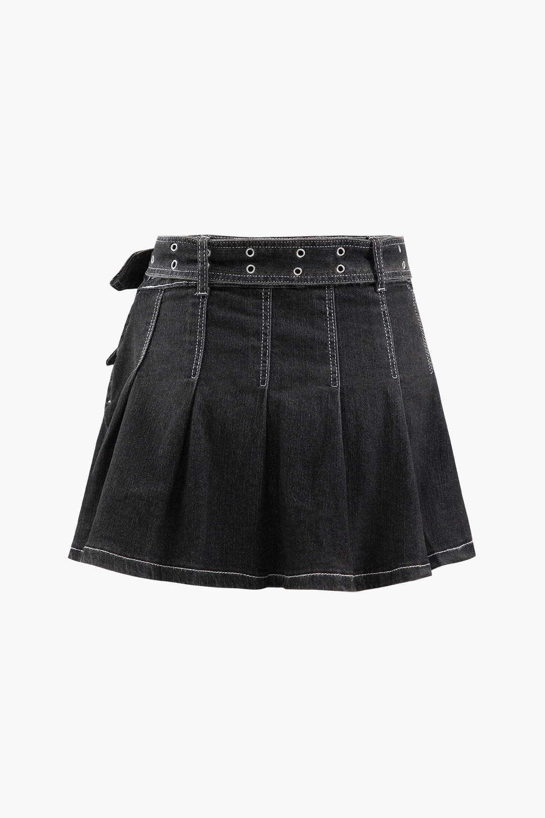 Belted Topstitching Pleated Mini Skirt sold by Micas product image thumbnail 2