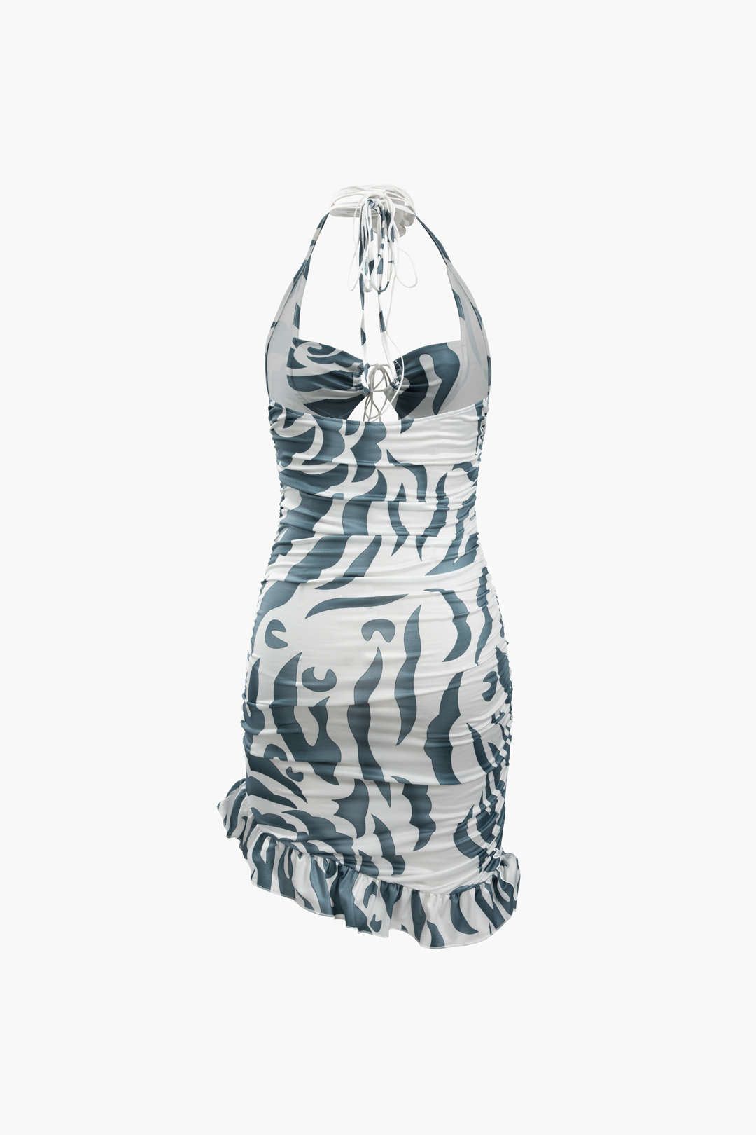 Printed Asymmetric Ruffle Hem Halter Mini Dress sold by Micas product image thumbnail 2