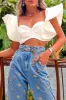 Solid Layered Ruffled Edges Bustier Crop Shortærme skjorte sold by Micas