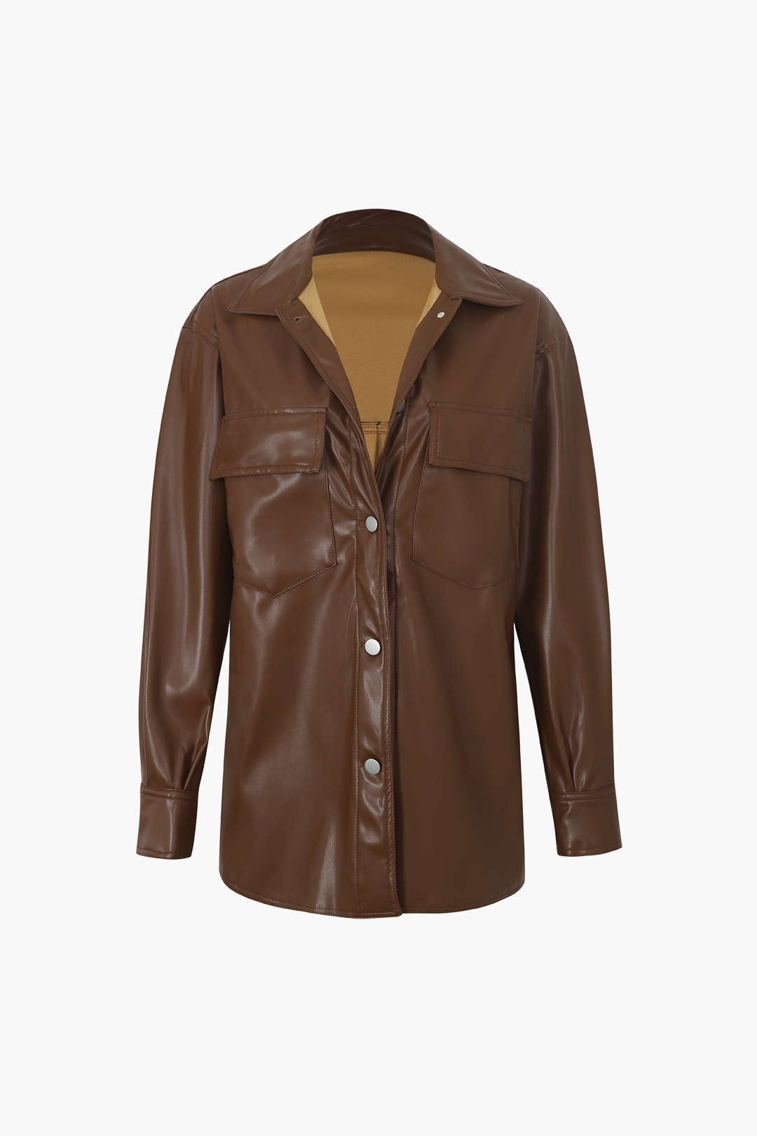 Flap Pocket Faux Leather Jacket sold by Micas