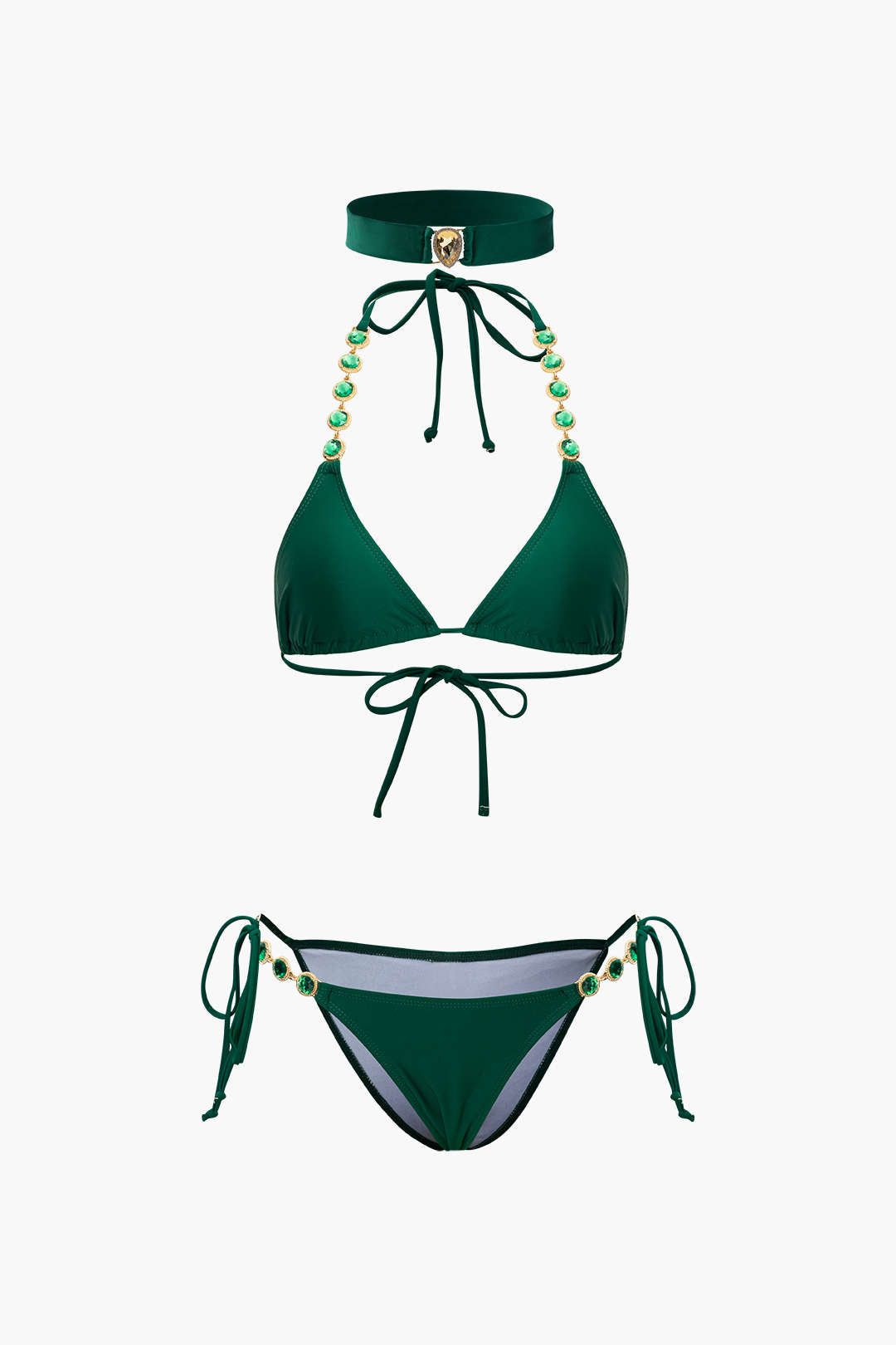 Crystal Halter Tie Side Bikini Set With Headband sold by Micas
