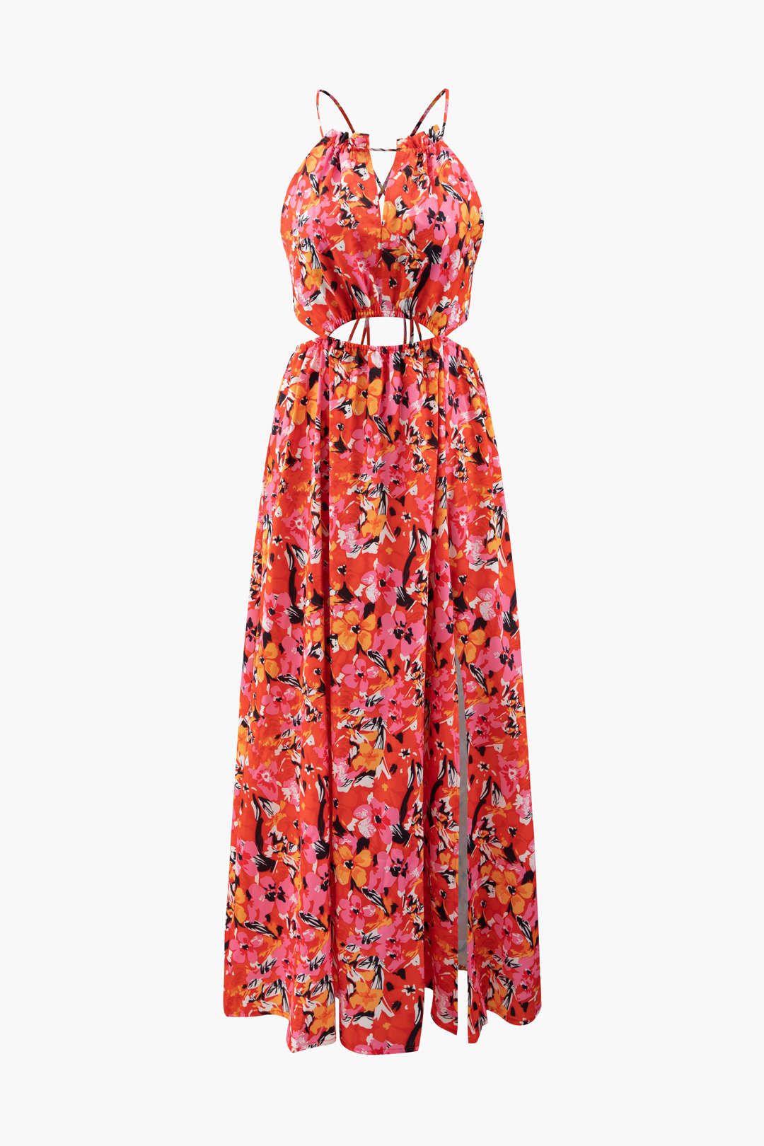 Floral Print Cross Tie Back Slit Maxi Dress sold by Micas