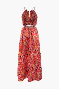 Floral Print Cross Tie Back Slit Maxi Dress sold by Micas