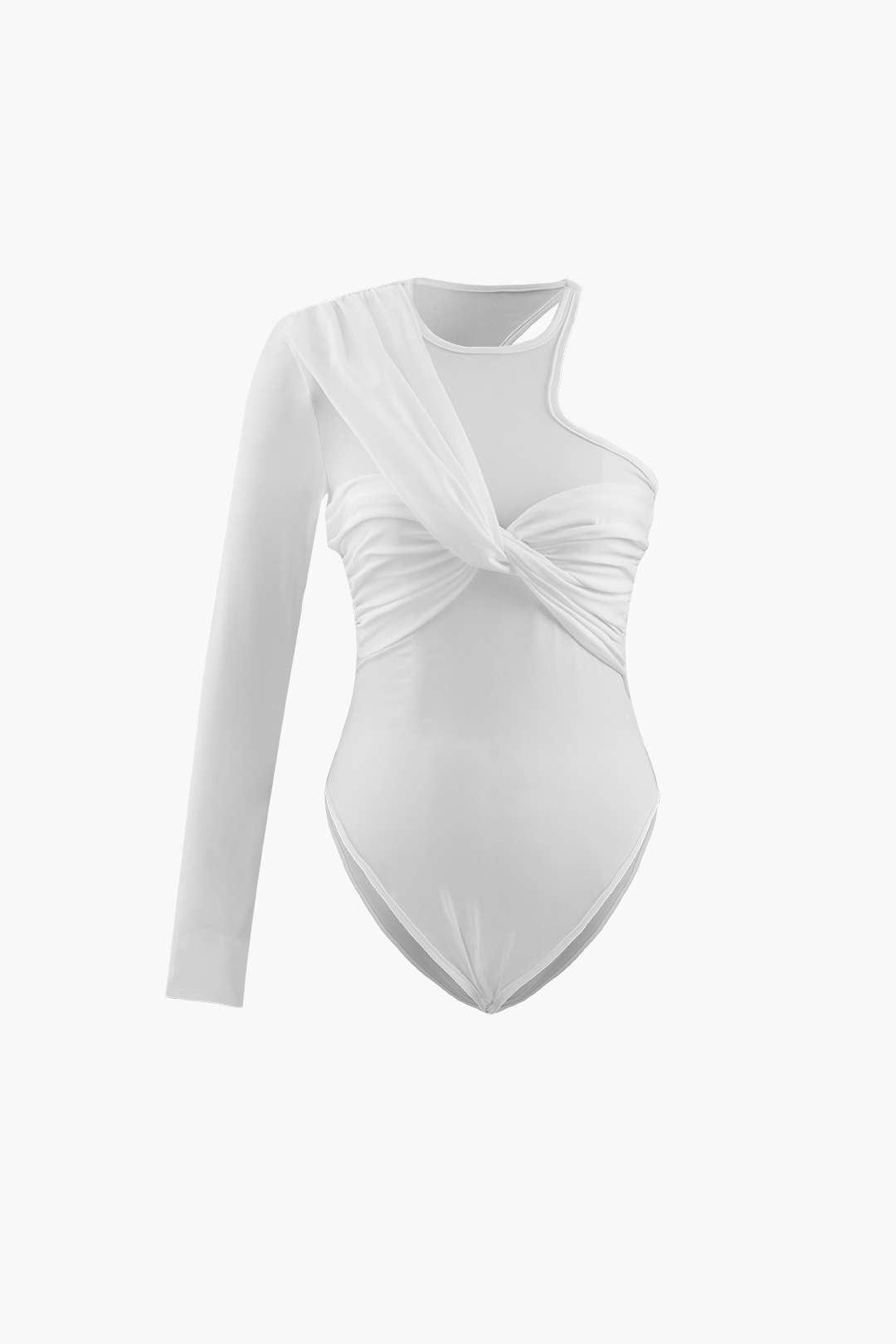 Asymmetric Shoulder Twisted Bodysuit sold by Micas