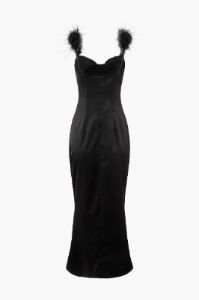 Feather Strap Satin Cowl Neck Maxi Dress sold by Micas