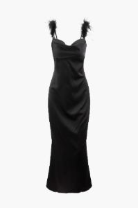 Feather Strap Satin Cowl Neck Maxi Dress sold by Micas