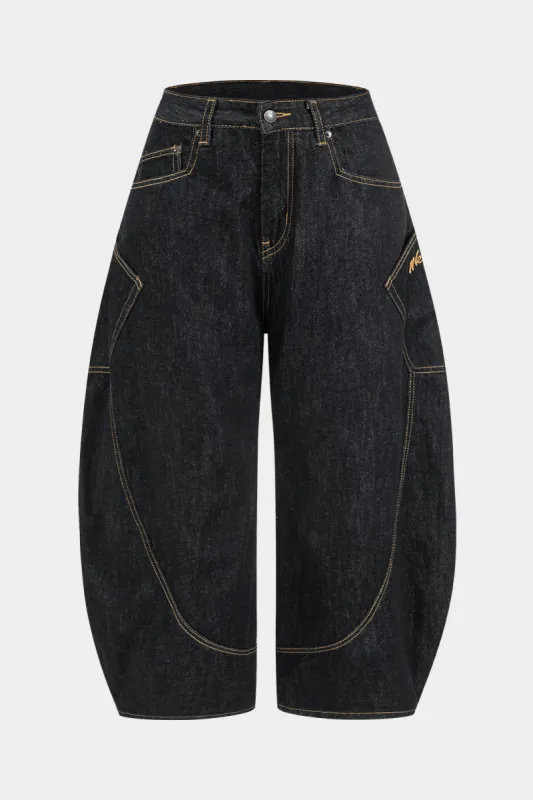 Plus Size Denim Zipper Barrel Jeans sold by Micas