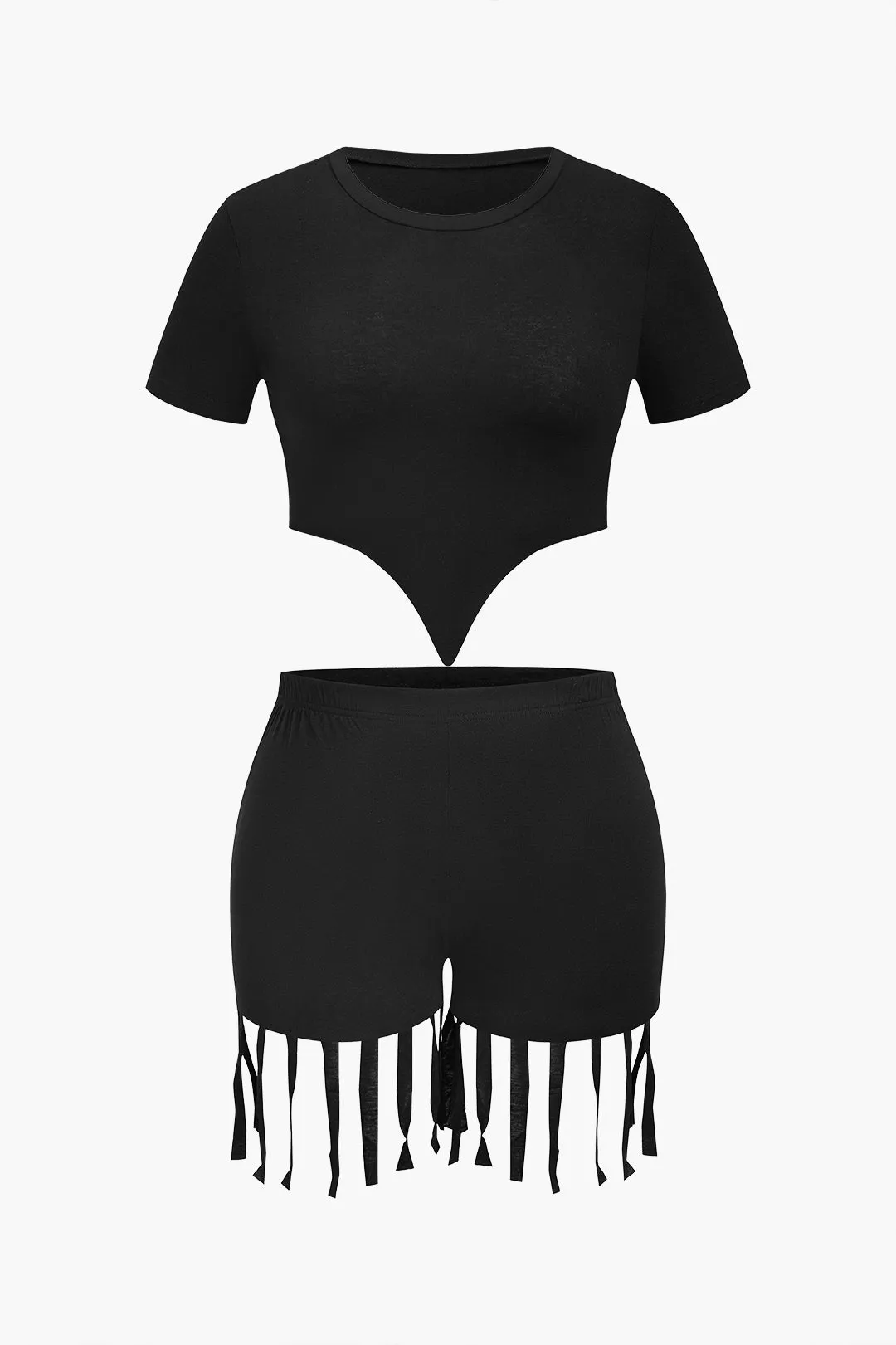 Plus Size Top And Fringe Shorts Set sold by Micas