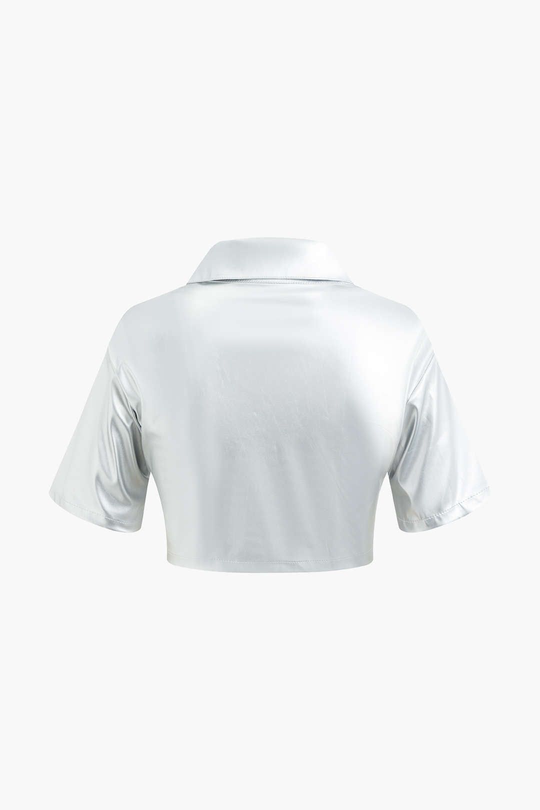 Metallic V-neck Chest Pocket Crop Shirt sold by Micas product image thumbnail 2