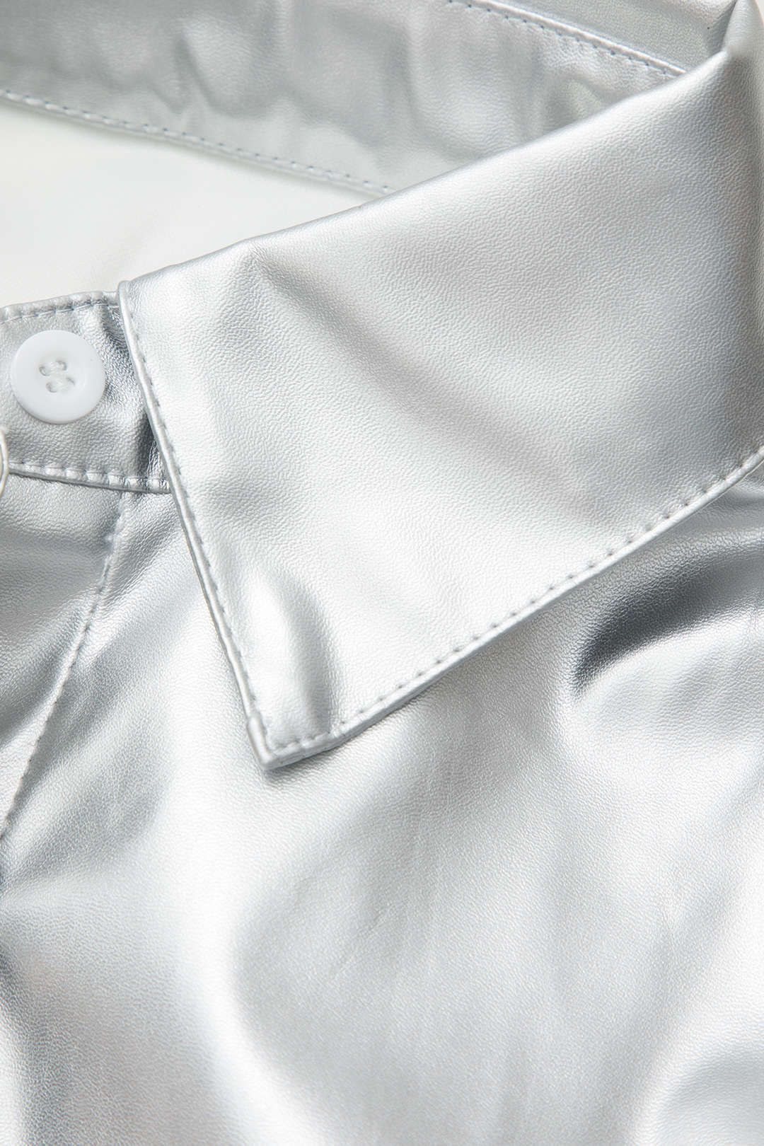 Metallic V-neck Chest Pocket Crop Shirt sold by Micas product image thumbnail 3