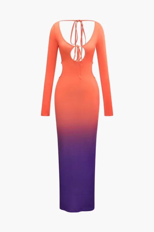 Ombre Strappy Long Sleeve Backless Maxi Dress sold by Micas