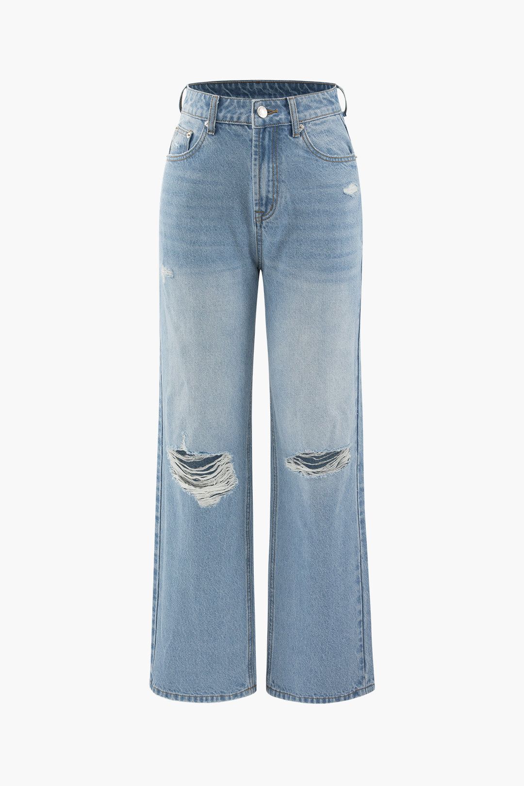 Faded Destroyed Straight Leg Jeans sold by Micas