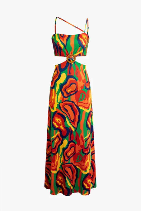 Abstract Print Ring Detail Cut Out Maxi Dress sold by Micas