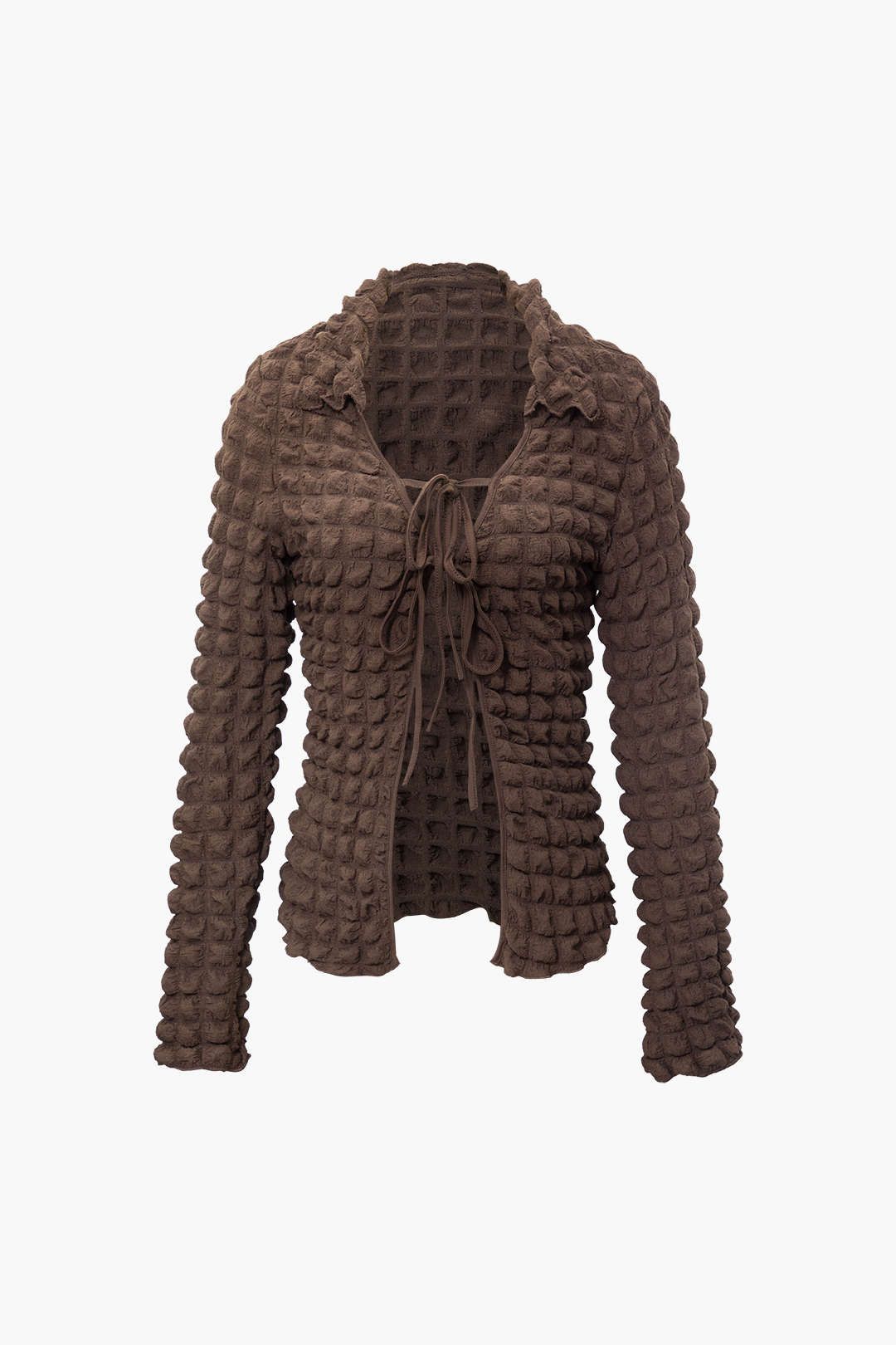 Popcorn Textured V-neck Collar Tie Front Top And Mini Skirt Set sold by Micas product image thumbnail 2