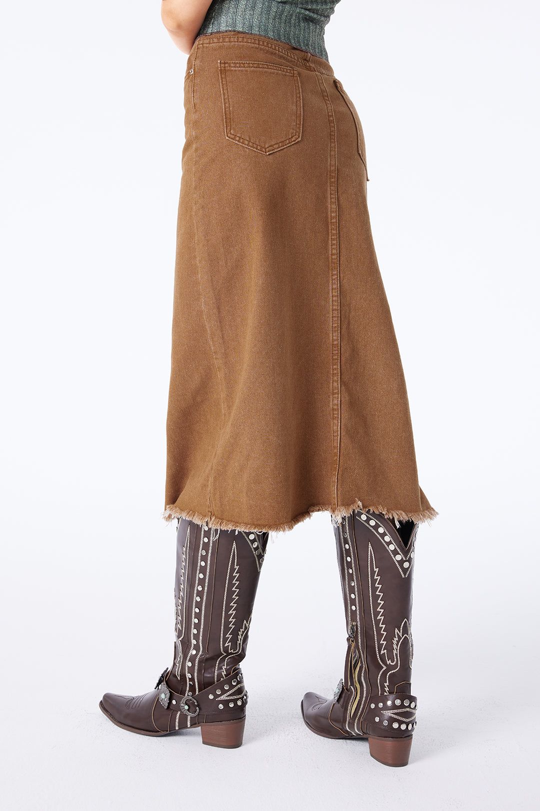 Frayed Slit Denim Midi Skirt sold by Micas product image thumbnail 4