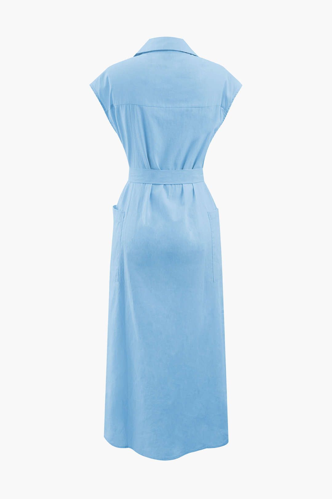 Linen-Blend Cap Sleeve Belted Maxi Shirt Dress sold by Micas product image thumbnail 2