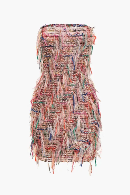 Fringe Mesh stropløs minikjole sold by Micas