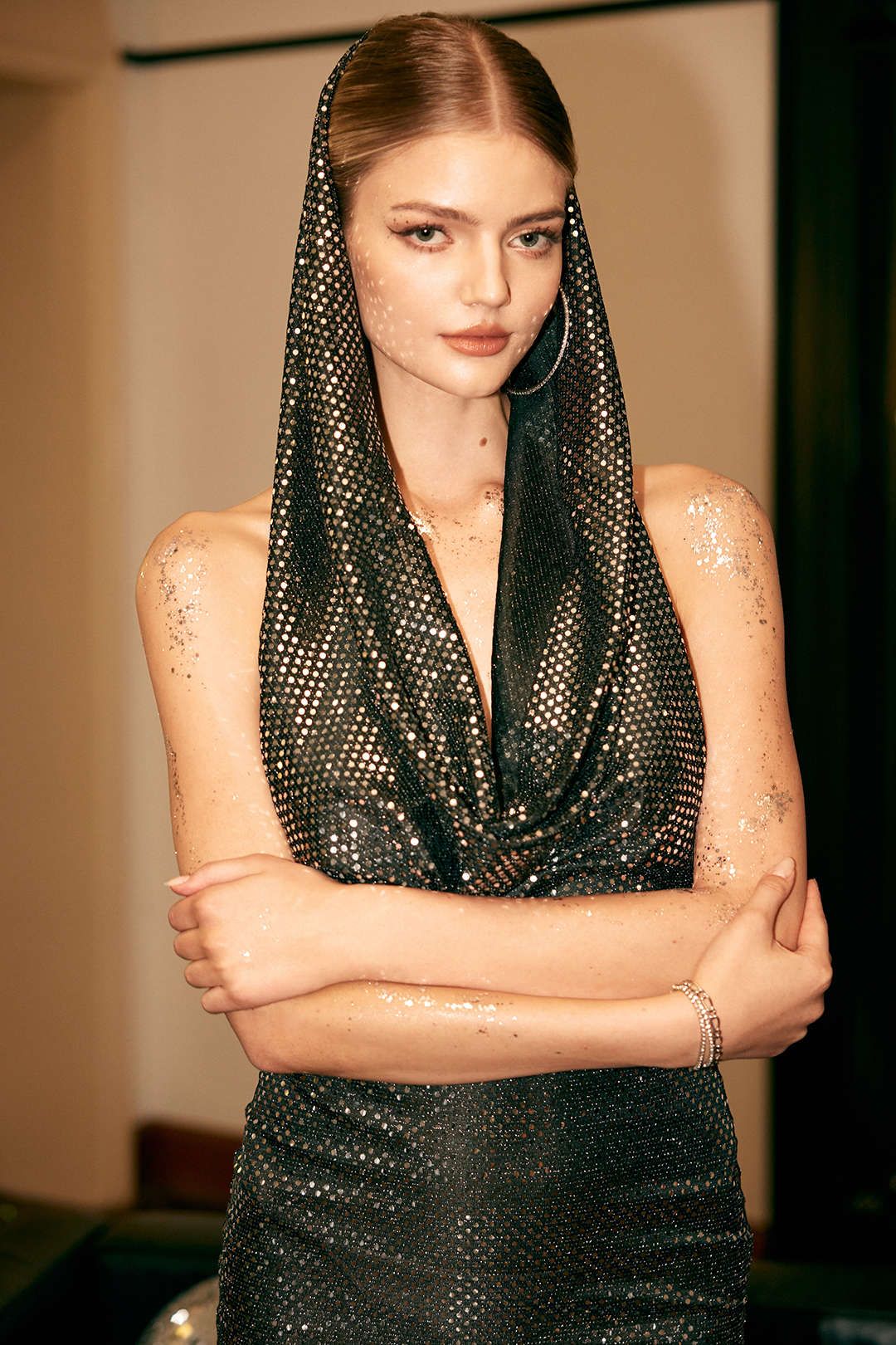 Sequin Cowl Neck Backless Hooded Mini Dress sold by Micas product image thumbnail 4