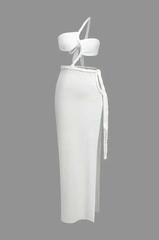 Asymmetrical Braid Slit Maxi Dress sold by Micas