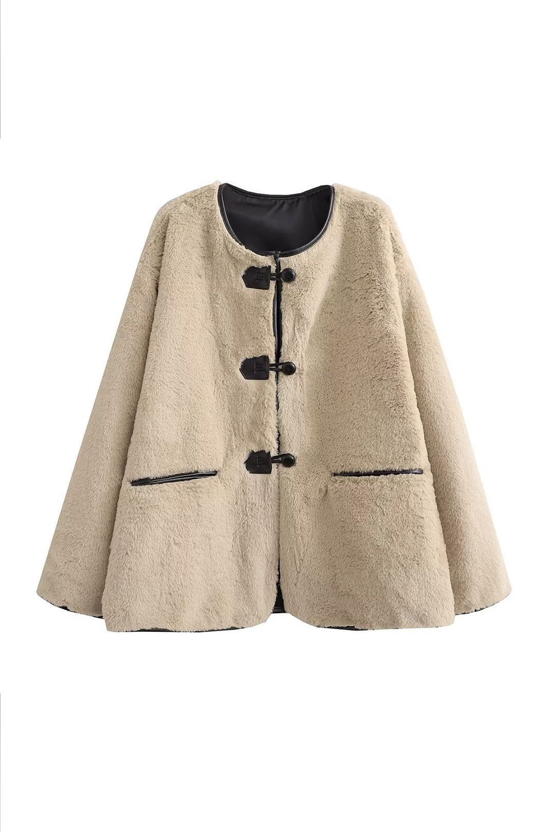 Faux Fur Effect Toggle Button Long Sleeve Coat sold by Micas product image thumbnail 2