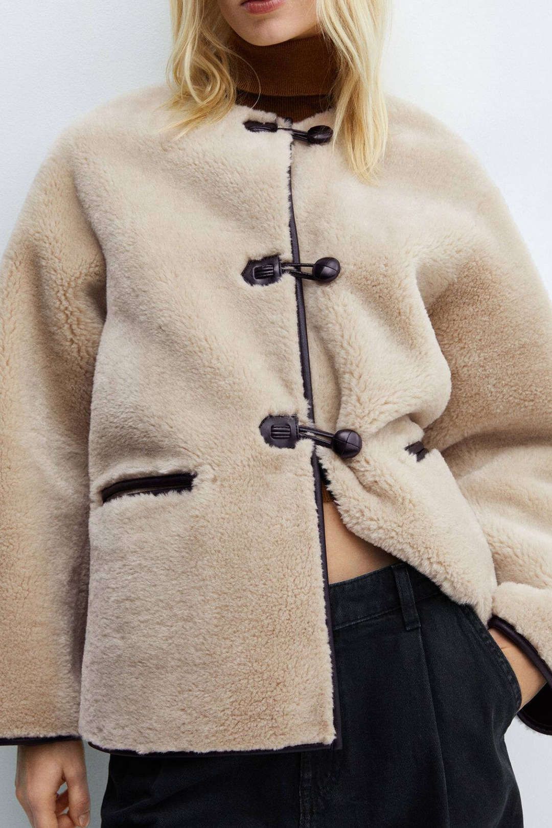 Faux Fur Effect Toggle Button Long Sleeve Coat sold by Micas