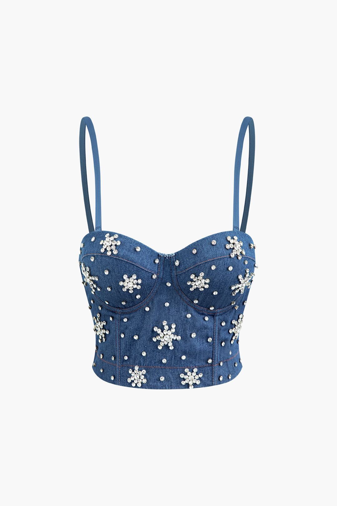 Denim Snowflake-Shape Rhinestone Bustier Top sold by Micas