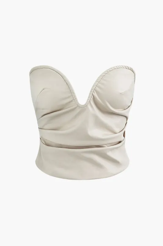 Faux Leather Ruched Corset Top sold by Micas