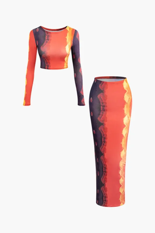 Abstract Print Crop Top And Maxi Skirt Set sold by Micas