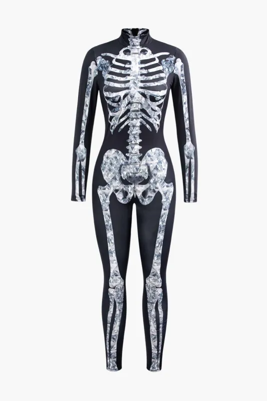 Skeleton Print Mock Neck Long Sleeve Jumpsuit sold by Micas