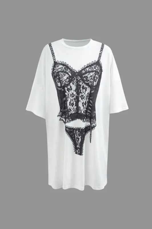 Lace Lingerie Print Oversized T-shirt sold by Micas